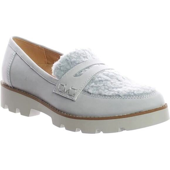 Vionic Cheryl Shoe Faux Fur Comfort Penny Loafer Baby Blue EUC Womens Size 9 - Picture 1 of 7